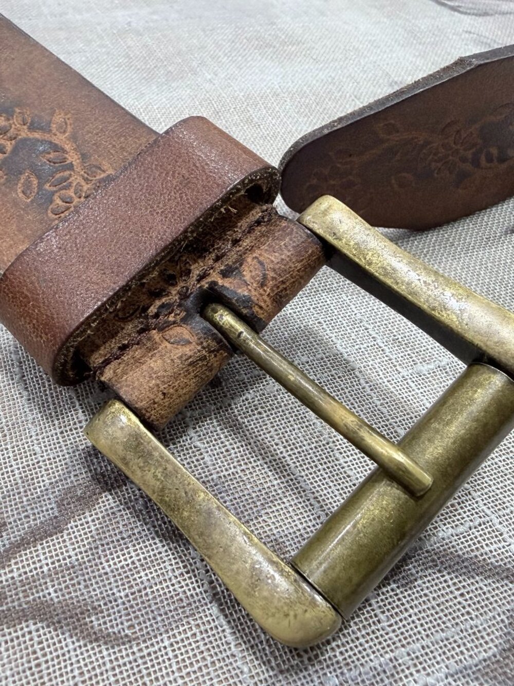 Genuine Leather Brown Tooled Floral Belt Made in India Western Boho